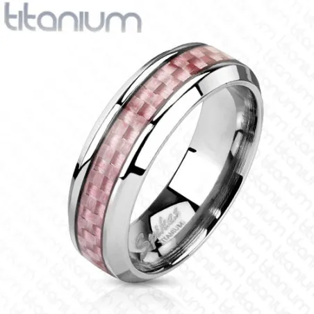 Bague titane fibre de carbone rose