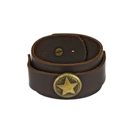 Bracelet homme cuir marron médaillon