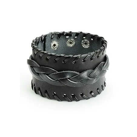 Bracelet homme cuir noir large