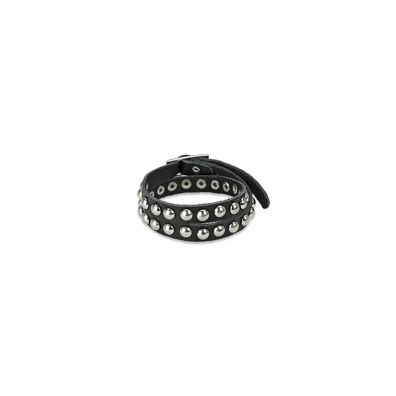 Bracelet cuir noir dômes