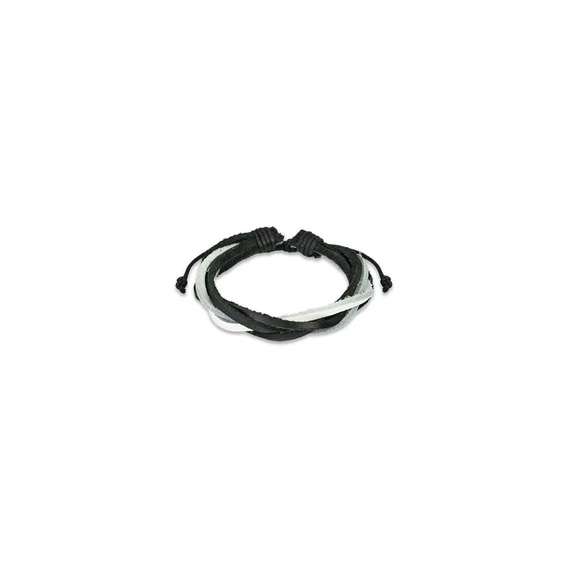 Bracelet Homme en Cuir noir et blanc 5 Brins