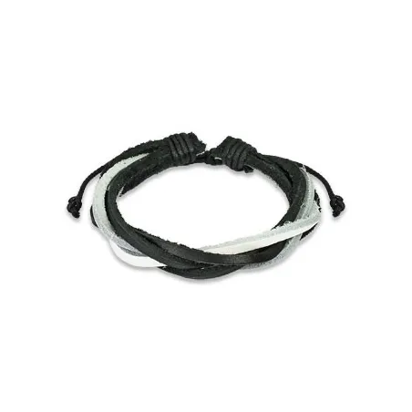 Bracelet Homme en Cuir noir et blanc 5 Brins