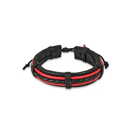 Bracelet cuir noir et rouge