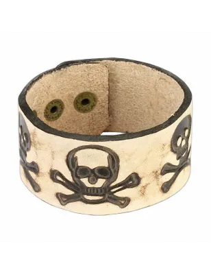 Bracelet cuir beige têtes de mort