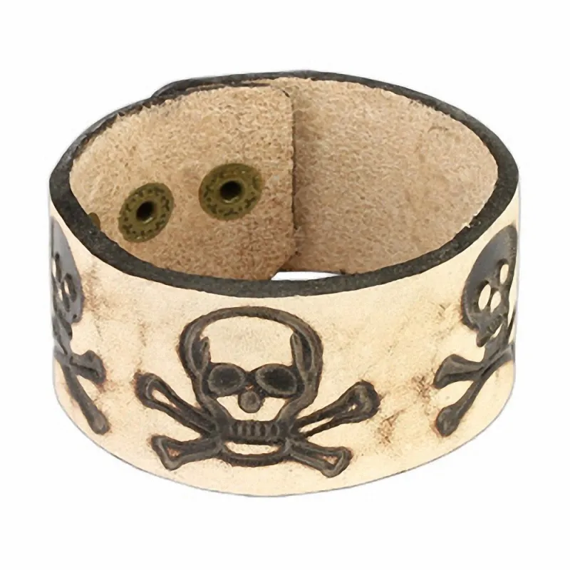 Bracelet cuir beige têtes de mort