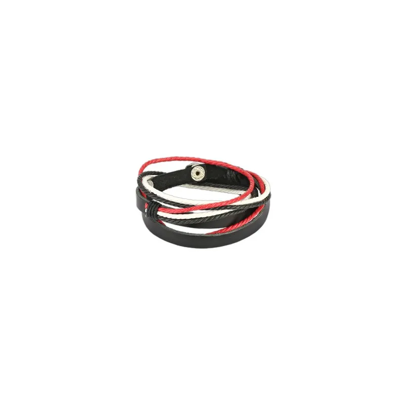 Bracelet cuir noir rouge et blanc