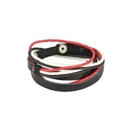 Bracelet cuir noir rouge et blanc