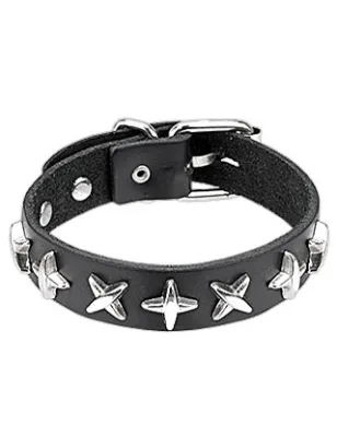 Bracelet cuir noir étoiles ninja