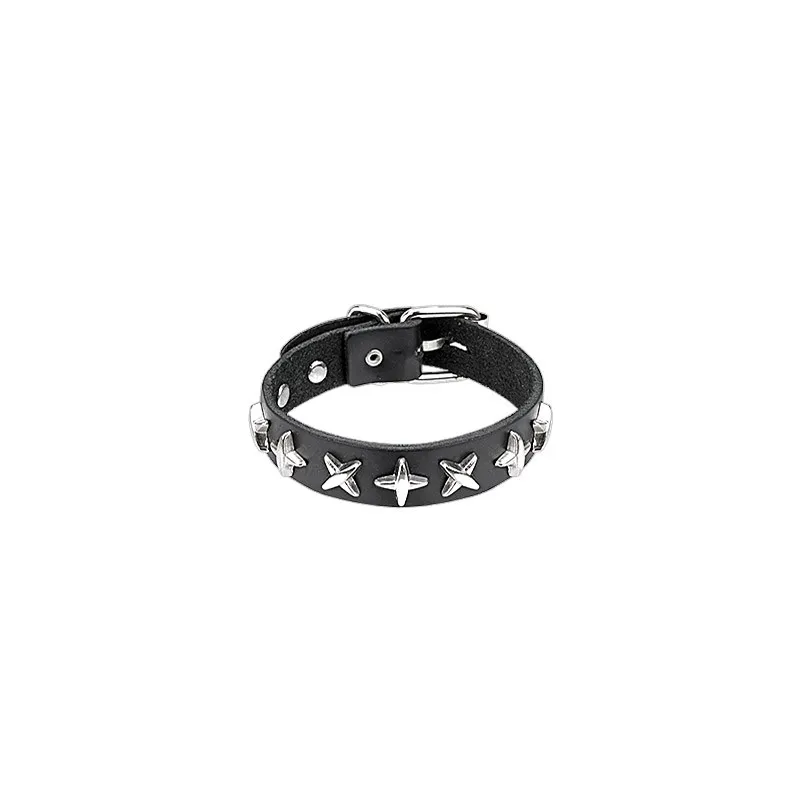 Bracelet cuir noir étoiles ninja