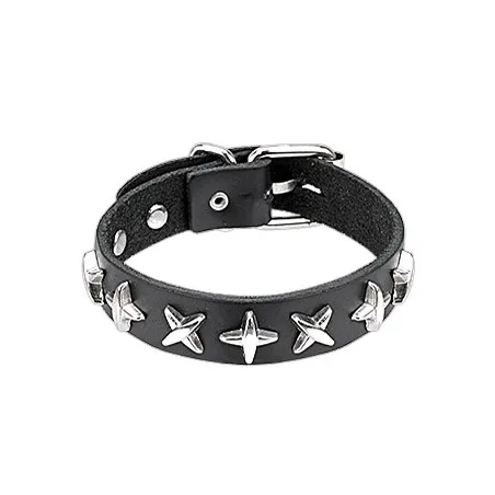 Bracelet cuir noir étoiles ninja