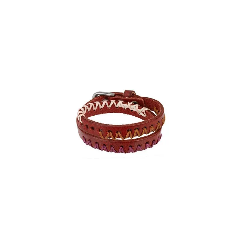 Bracelet cuir rouge 3 tons