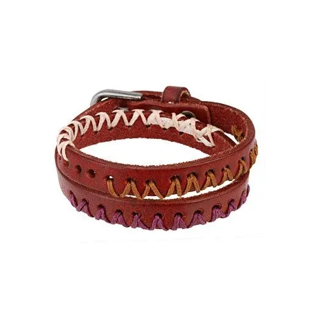 Bracelet cuir rouge 3 tons