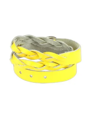 Bracelet cuir jaune tressé double