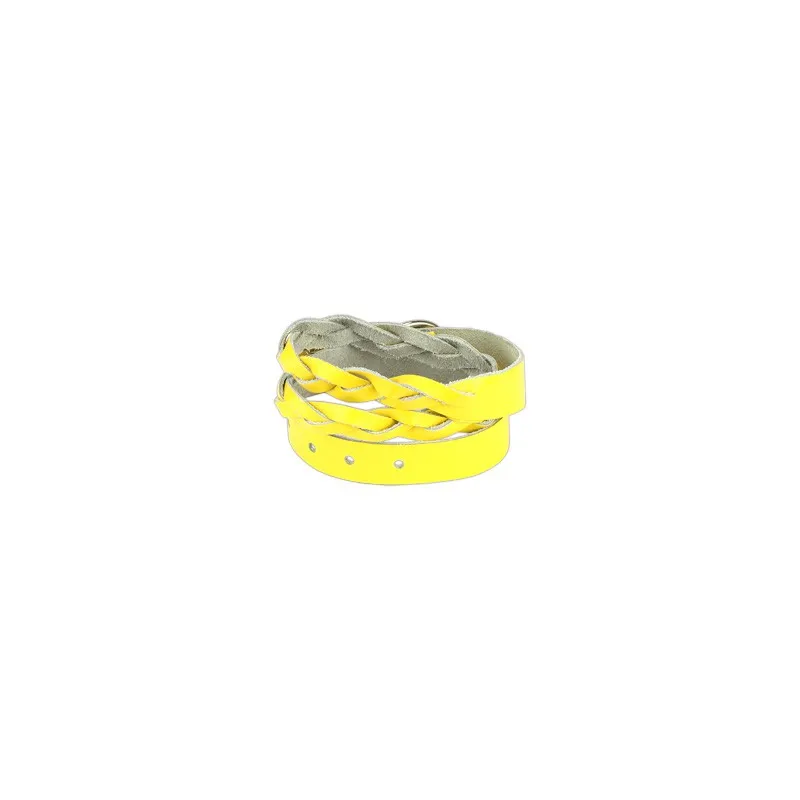 Bracelet cuir jaune tressé double