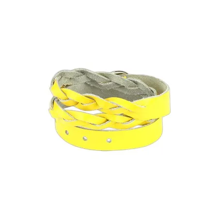 Bracelet cuir jaune tressé double