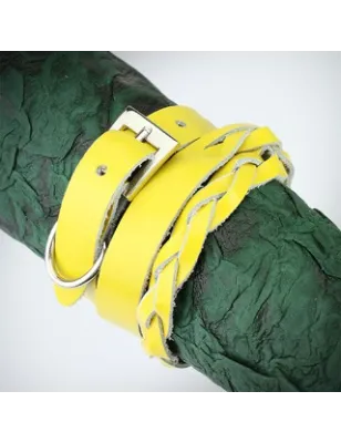 Bracelet cuir jaune tressé double