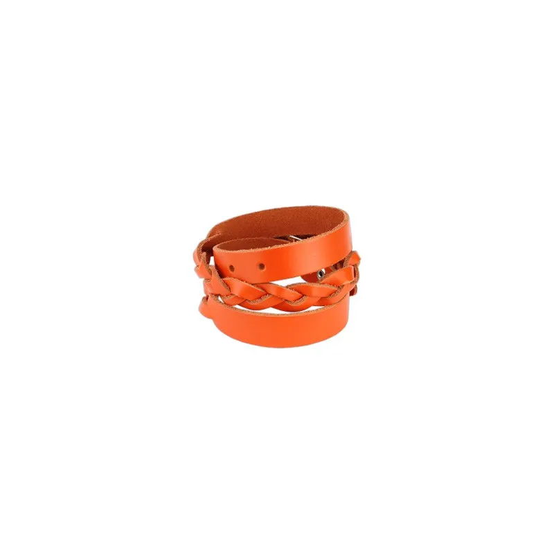 Bracelet cuir orange tressé double