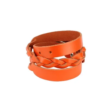 Bracelet cuir orange tressé double