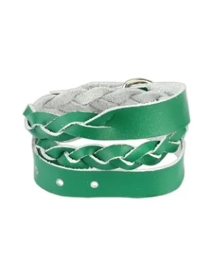 Bracelet cuir vert tressé double