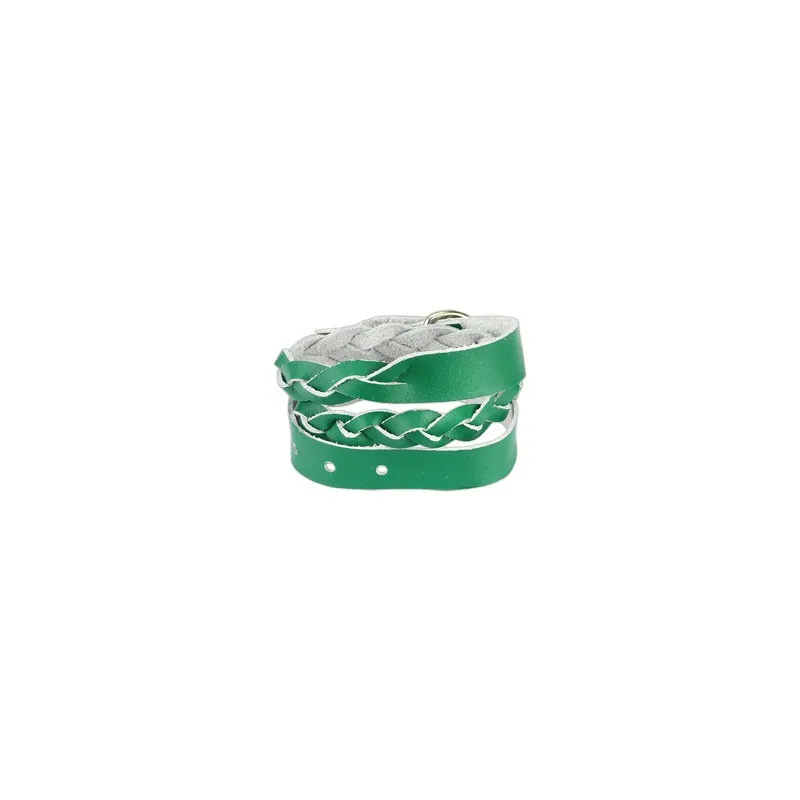 Bracelet cuir vert tressé double