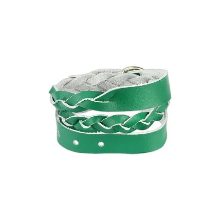 Bracelet cuir vert tressé double