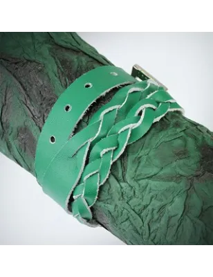 Bracelet cuir vert tressé double