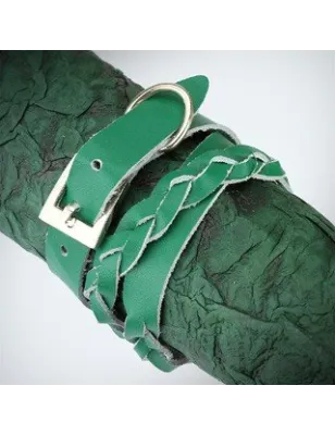 Bracelet cuir vert tressé double