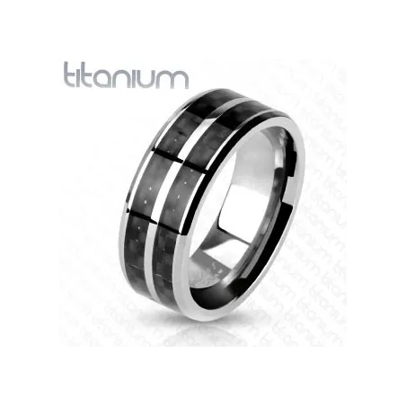 Bague titane fibre de carbone noire double