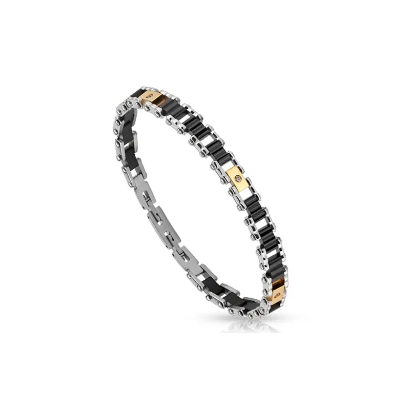 Bracelet acier inoxydable cylindres noirs