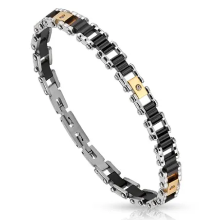 Bracelet acier inoxydable cylindres noirs