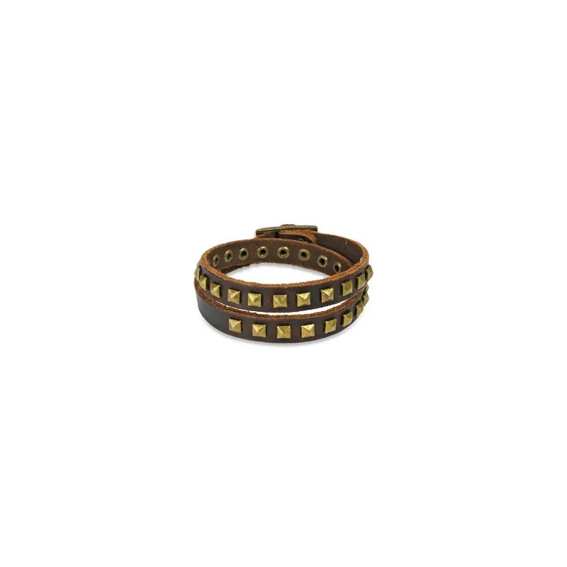 Bracelet cuir marron pyramides