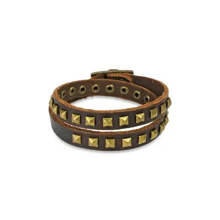 Bracelet cuir marron pyramides