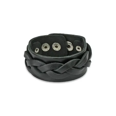 Bracelet cuir noir avec brin tressé