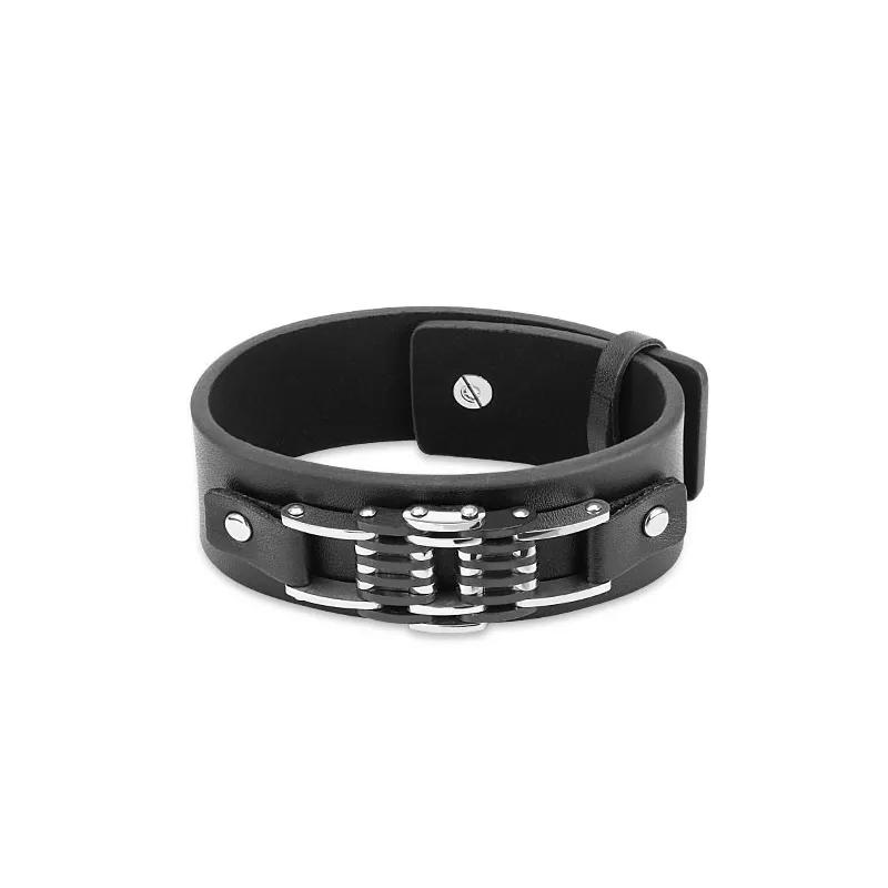 Bracelet homme cuir noir boucle