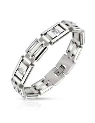 Bracelet acier inoxydable pierres zircon