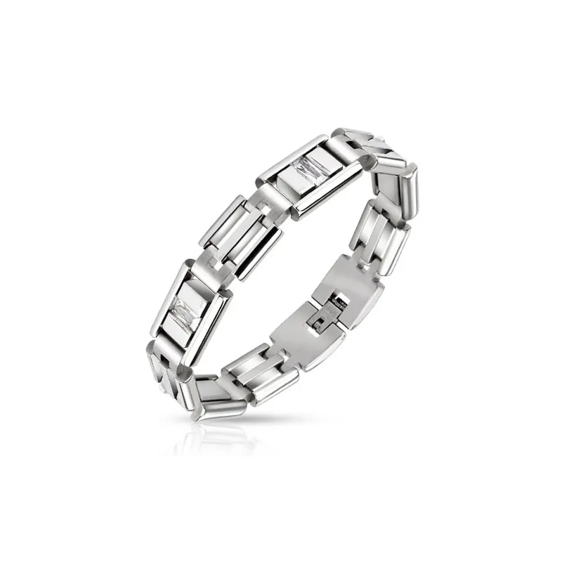 Bracelet acier inoxydable pierres zircon