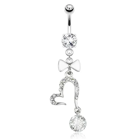 Piercing nombril coeur ouvert ruban