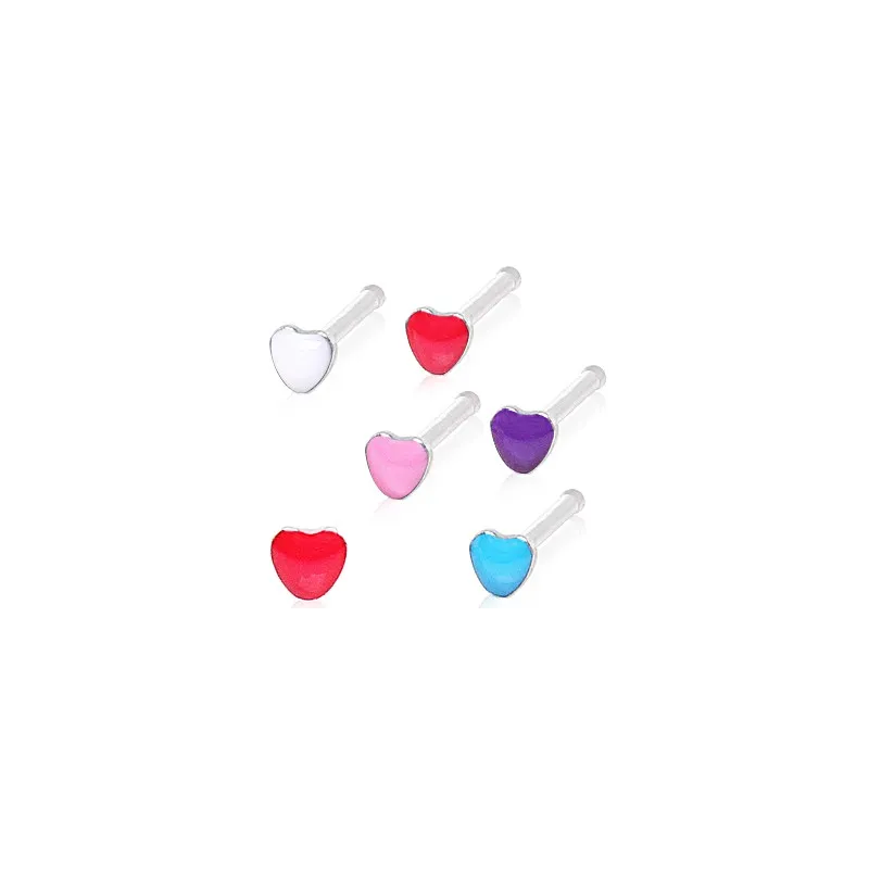 Piercing nez tige droite coeur epoxy