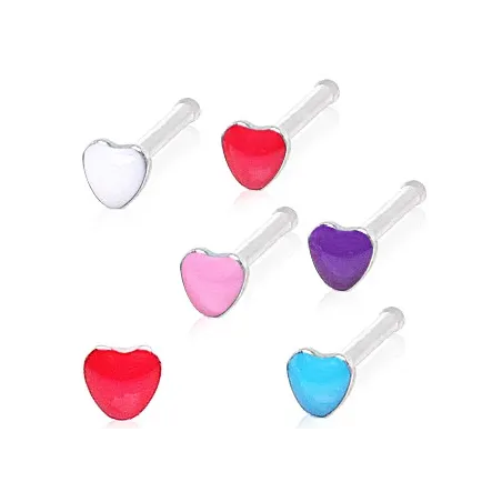 Piercing nez tige droite coeur epoxy