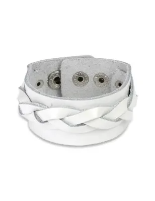 Bracelet cuir blanc avec brin tressé