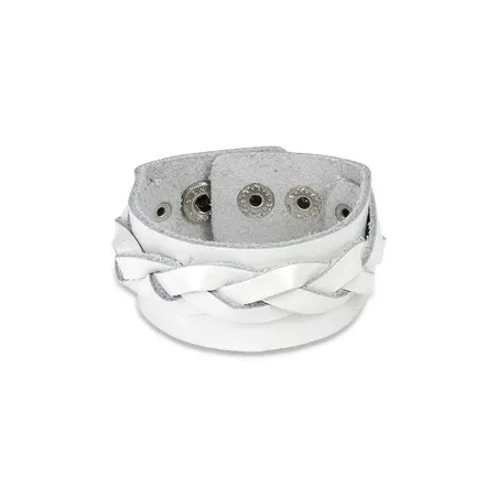 Bracelet cuir blanc avec brin tressé