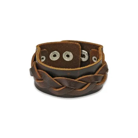 Bracelet cuir marron avec brin tressé