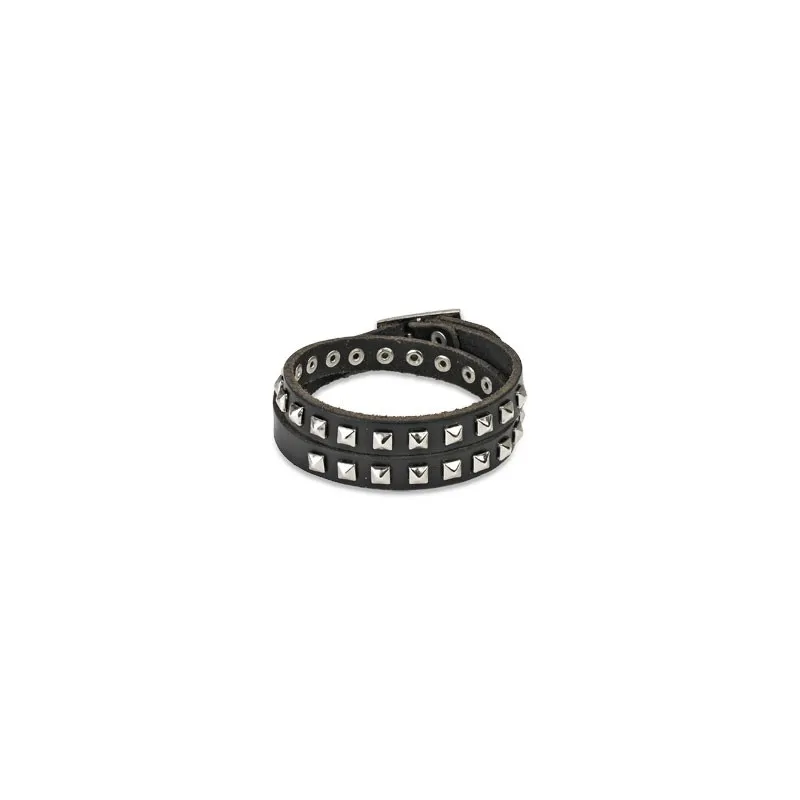 Bracelet cuir noir pyramides