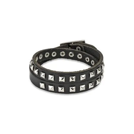 Bracelet cuir noir pyramides