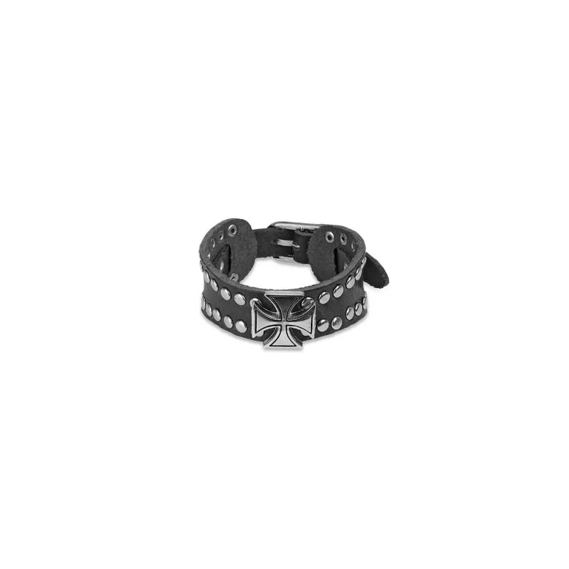 Bracelet homme cuir noir croix celtique