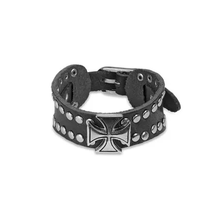 Bracelet homme cuir noir croix celtique