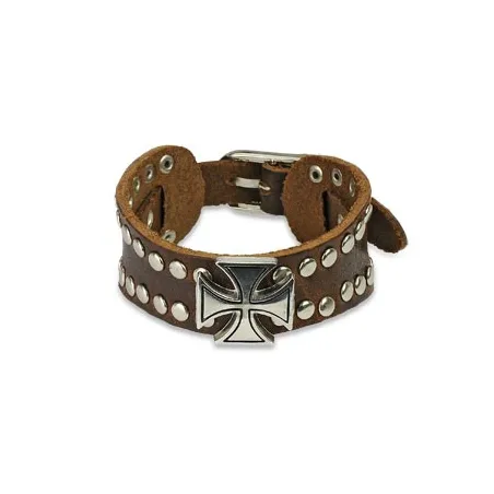 Bracelet homme cuir marron croix celtique