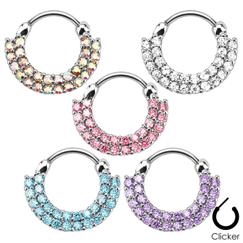 Piercing septum rond double rangée strass