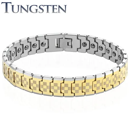 Bracelet homme tungstène doré damiers