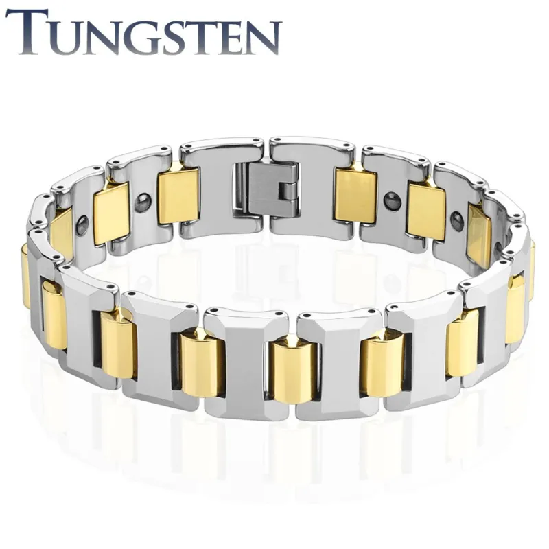 Bracelet homme tungstène cylindres dorés